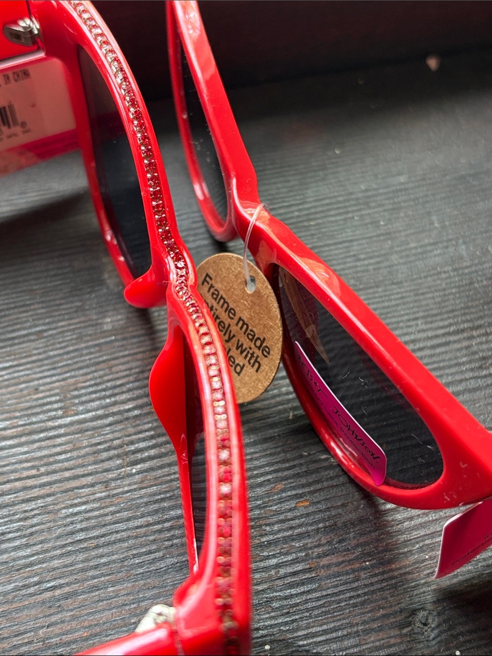 Betsey Johnson Red Cat Eye with Pearl and Red Rhinestone Sunglasses 2 Pair - Picture 5 of 8